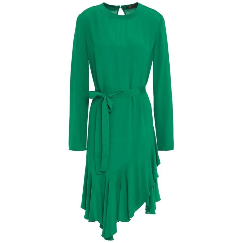 Maje Romea Crepe Dress Kelly Green Small Ruffle Party *Missing Belt
